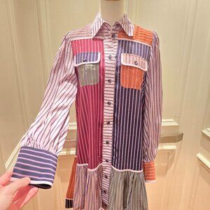 Zimmermann Belted Striped Crepe Mini Shirt Dress